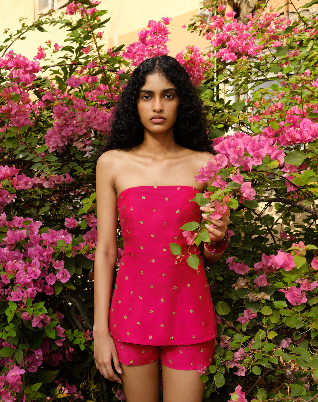 Pink Zari Strapless Top